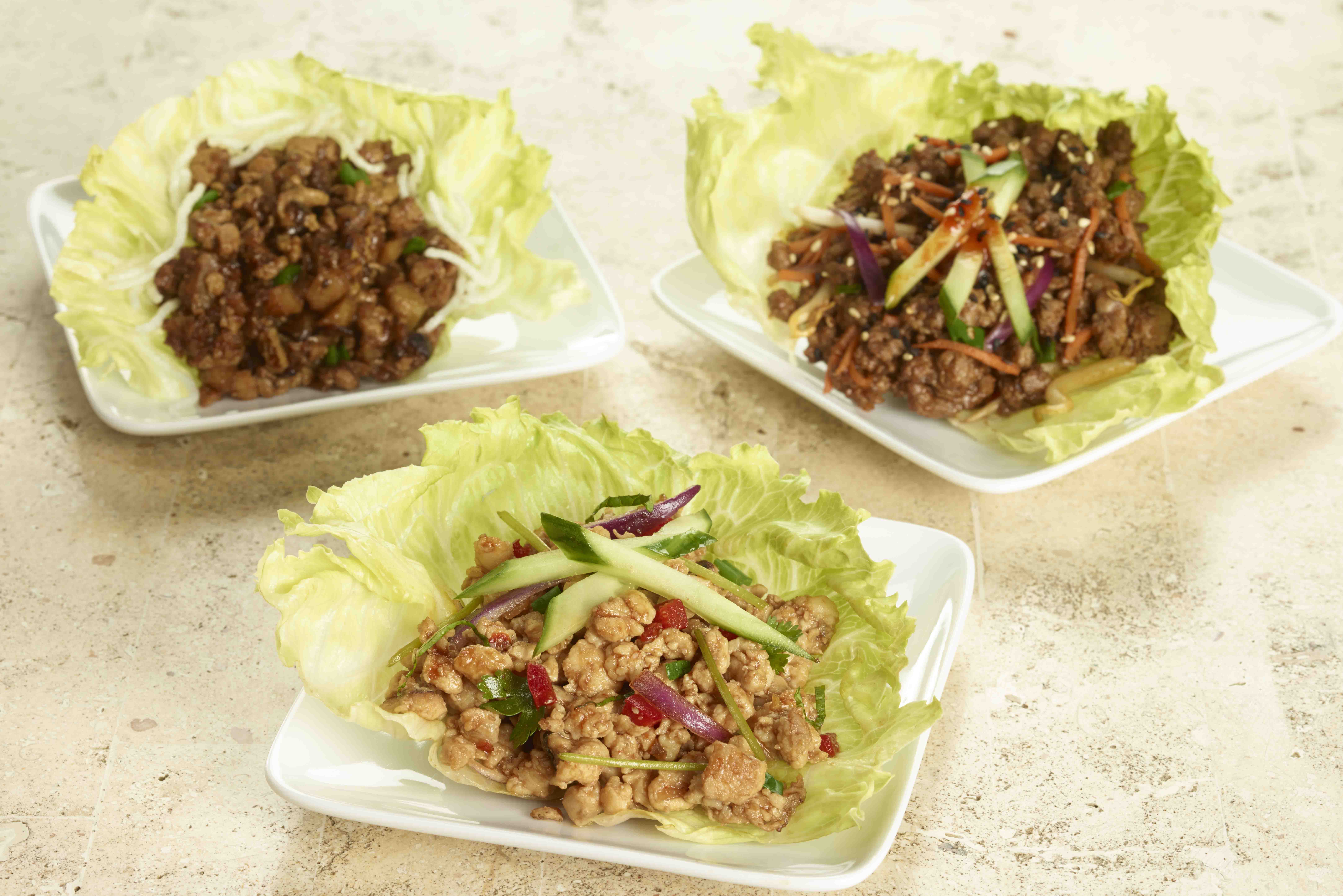 Thai Chicken, Korean Steak and Traditional Chicken Lettuce Wraps