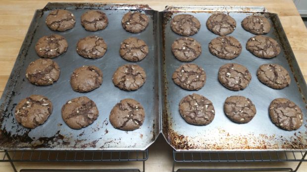 Chocolate Mint Chip Cookies Cooling